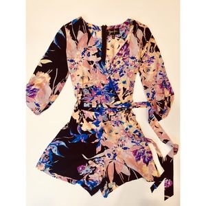 Yumi Kim Liz Blue Floral Print Wrap Romper